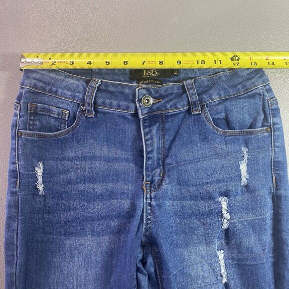 LUCKY & BLESSED Jeans Super Flare Bell Bottom Mid Rise Distressed Womens 8 Blue - Picture 4 of 11